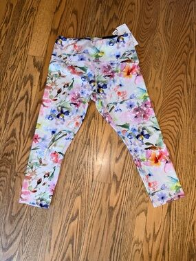 RBX Floral Leggings - White with Pink, Purple, Blue & Yellow